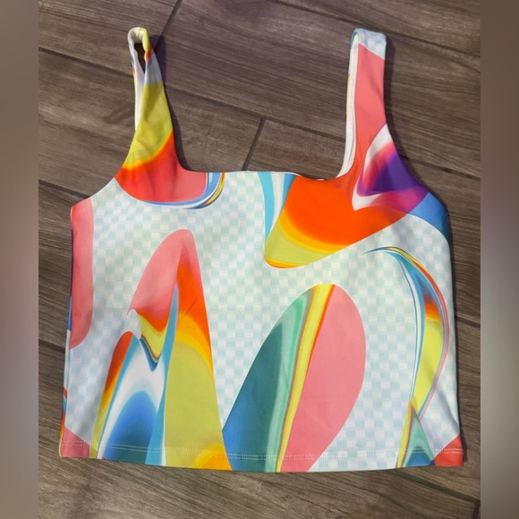 Fabletics Pink and Yellow Graphic Crop Tank Top size medium built in bra - Picture 1 of 3